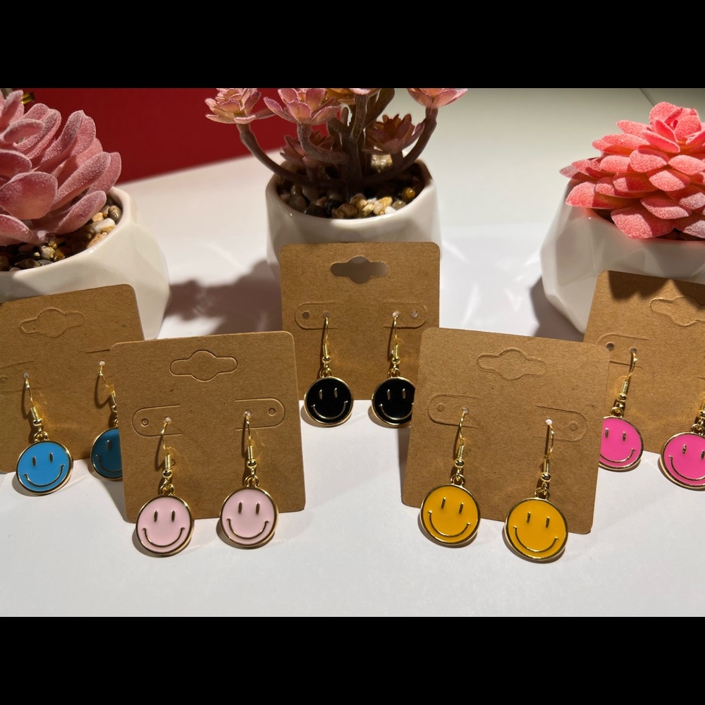 Cute handmade smiley face dangle earrings
